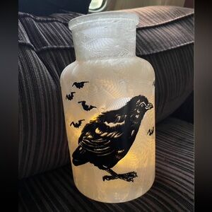 Frosted Glass Vase with Black Bird Design